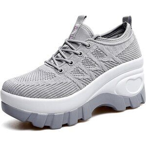 Women's Chunky Platform Comfort Orthopedic Wedge Non-Slip Running Shoes Grey